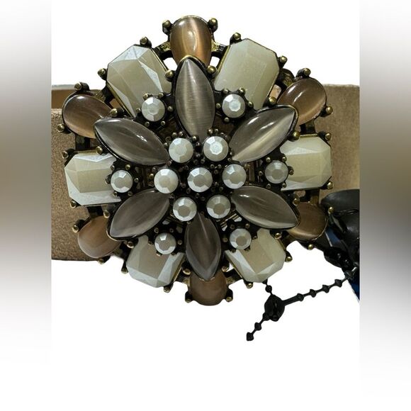 Next Leather Belt Made In Britain Tan Floral Gemstone Buckle New Sz Large Eur 4 main image 13